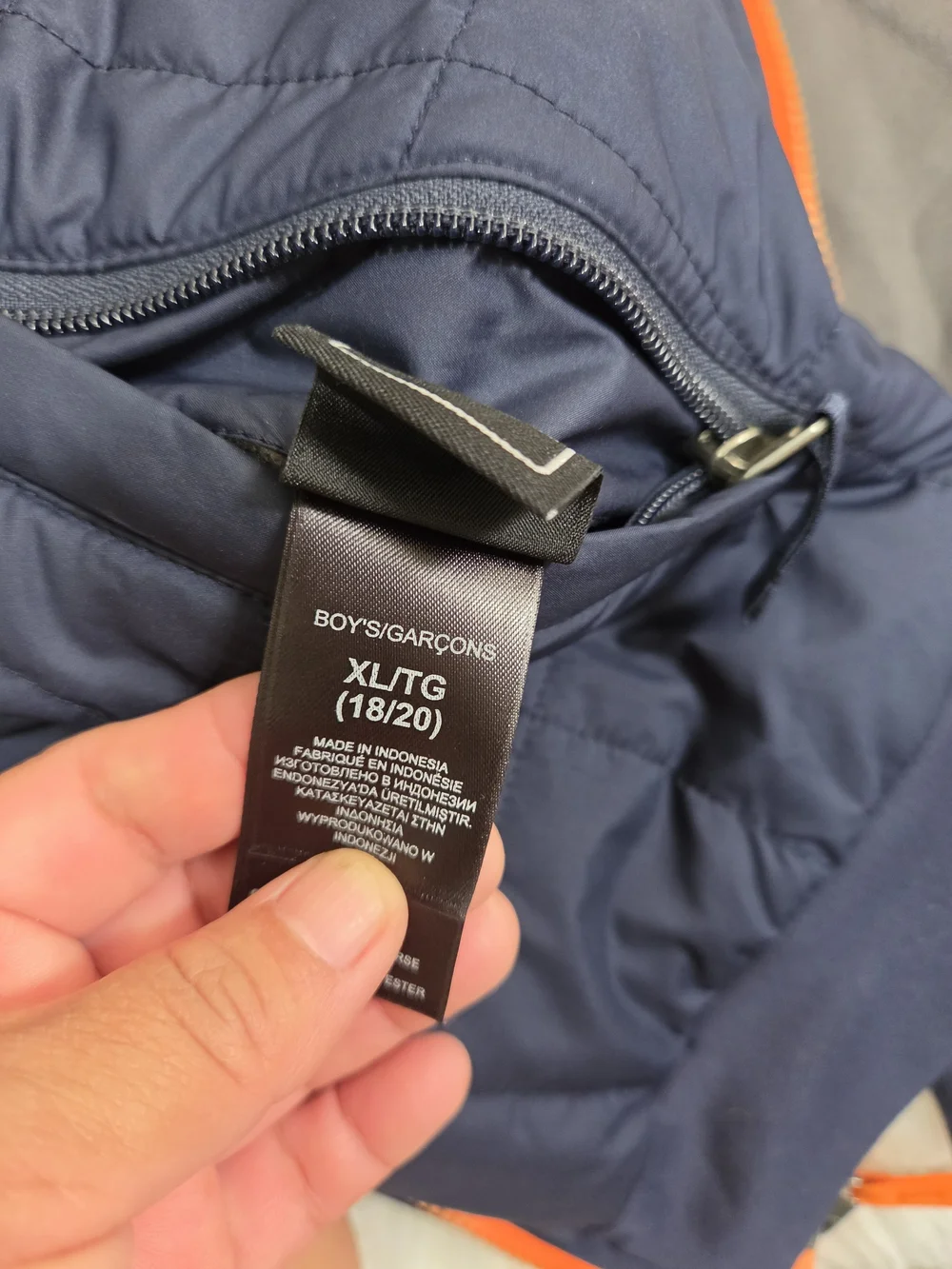 The North Face Boys  Navy Quilted Hooded Jacket with Orange Trim